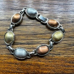 Vintage Liz Claiborne Multi‑Stone Oval Link Bracelet – 7.5 Inch – Silver‑Tone